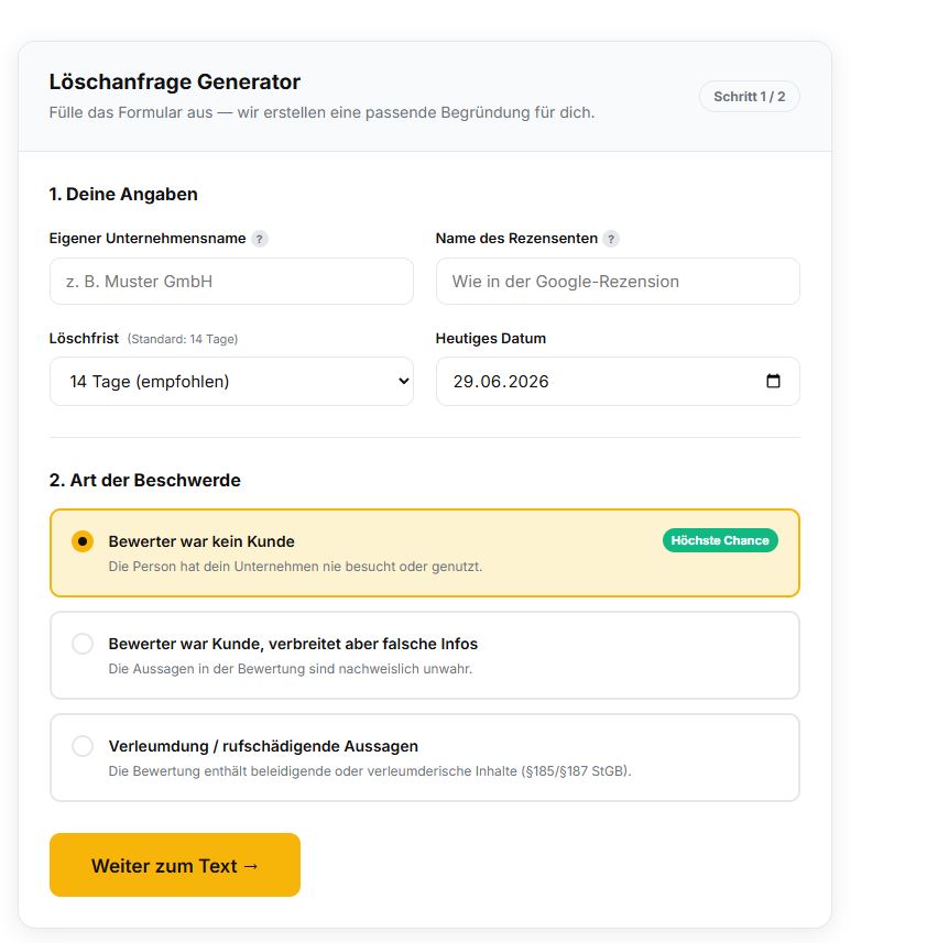 Löschanfrage Generator Screenshot